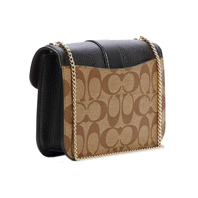 Coach Georgie 20 Chain Shoulder Bag With Turnlock Closure Coated Canvas And Leather Women Shoulder Bag Black Khaki Brown 7287-IMCBI
