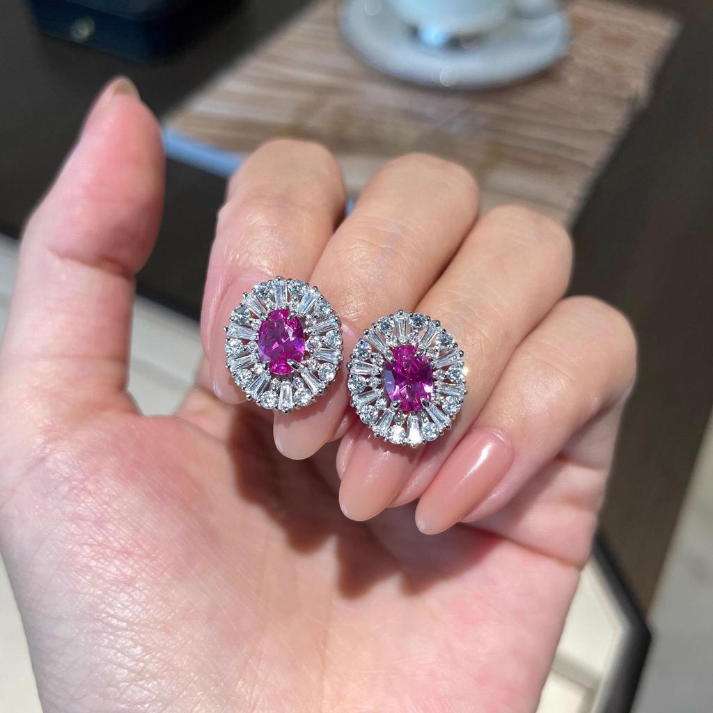 Light Luxury Small Fresh Pigeon Blood Ruby Pendant Necklace High Carbon Diamond Ring Red Corundum Stud Earrings Temperament Color Treasure Set