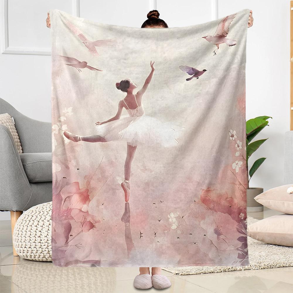 Dreamy Ballerina Flannel Blanket - Soft and Comfortable, Suitable for Sofas, Beds, Offices, Travel, and All Seasons, Making It A Perfect Holiday Gift.