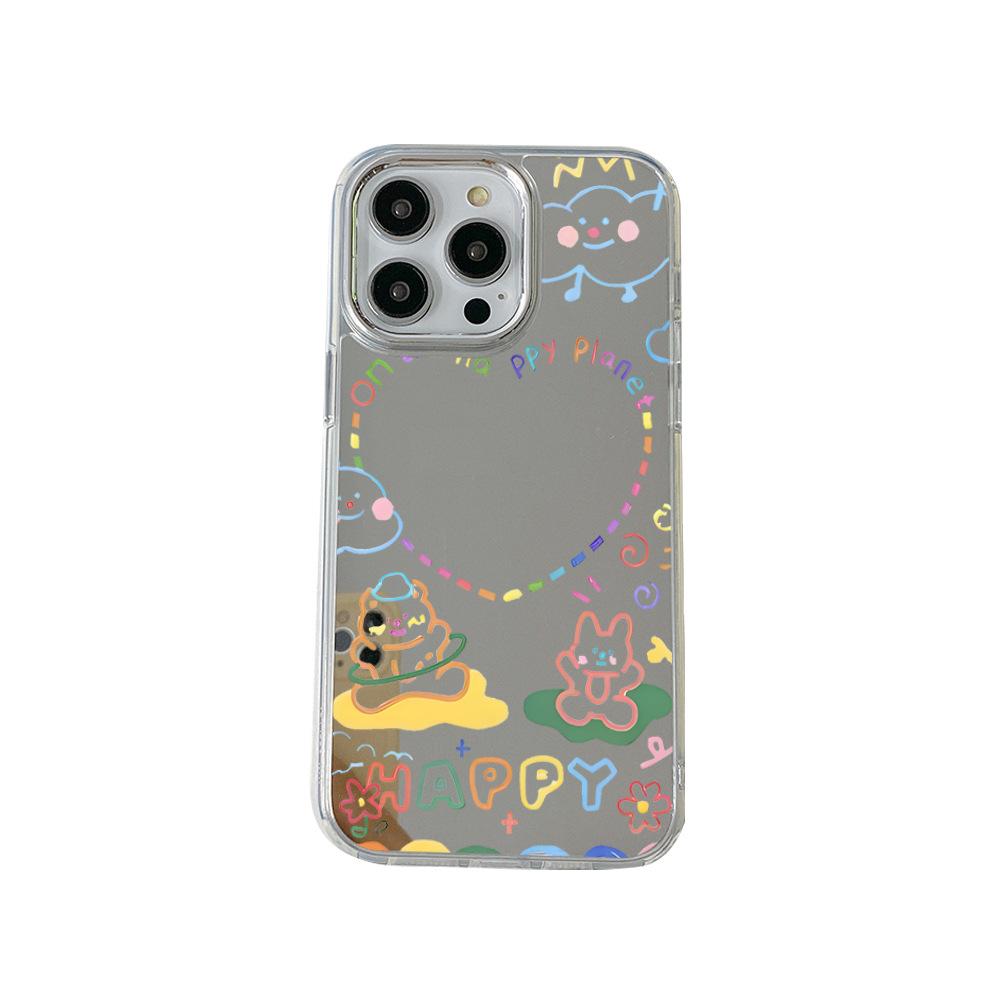 Creative Love Graffiti Makeup Mirror iPhone16Pro Mobile Phone Case Apple 15/14promax Protective Case