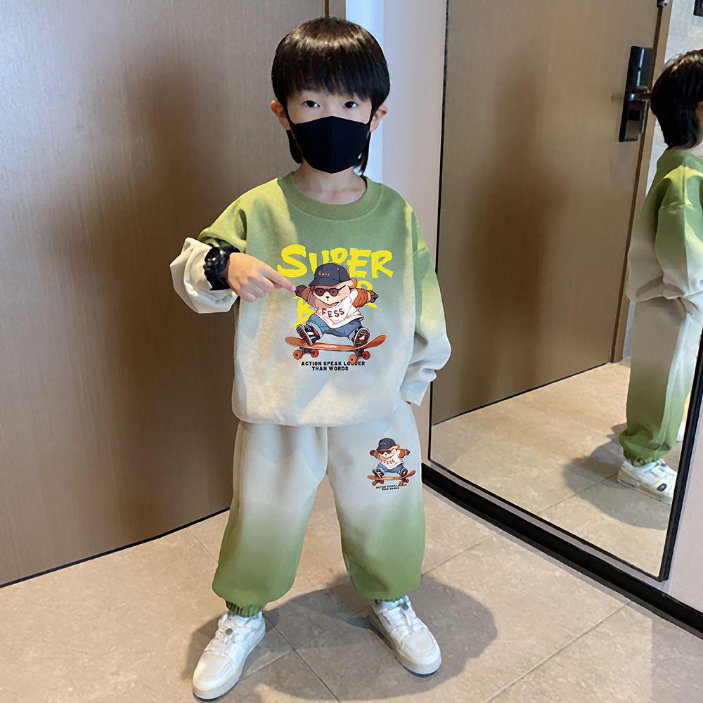 

Стильный детский спортивный костюм с мультяшным градиентом: Повседневный корейский комплект из двух предметов в уличном стиле для мальчиков на весну и осень. 90 cm