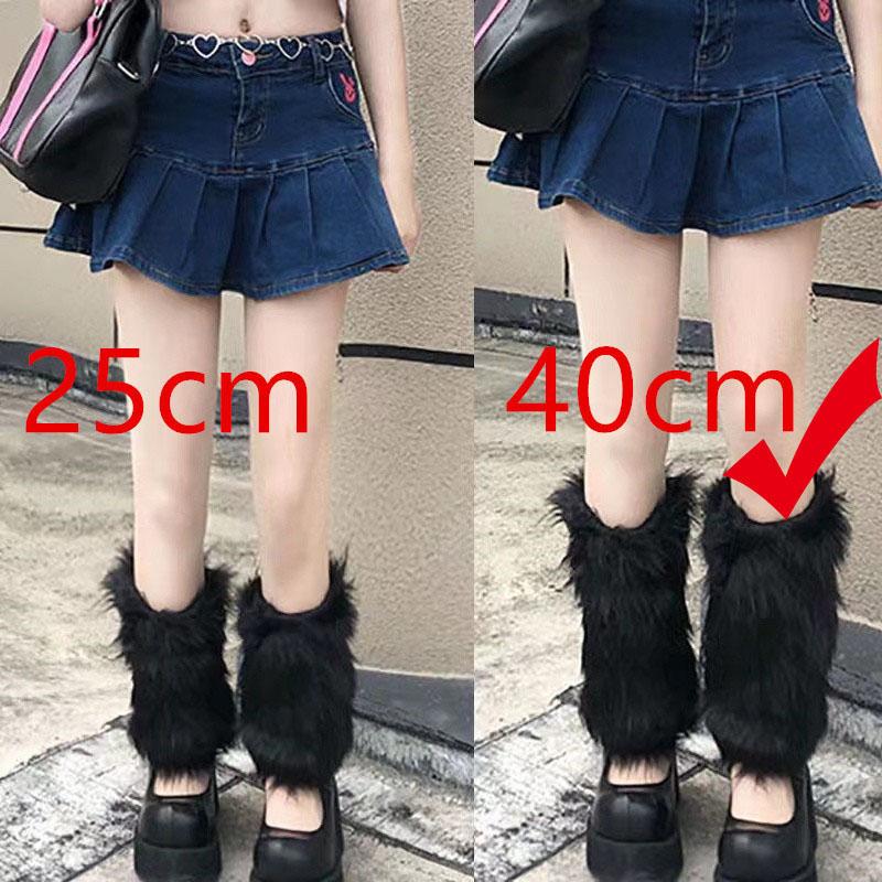 White Black Faux Fur Leg Warmers Boot Covers Goth Solid Leg Socks Punk Jk Knee-Length Hip Hop Hot Girl Fashion Warm Sock Gift