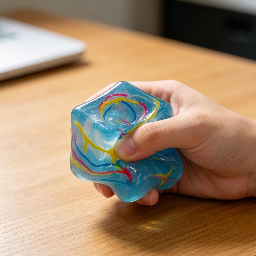 Jouet cube anti-stress Forme glaçon moulé Souple à presser Jouet sensoriel Fidget Matériau durable pour enfants et adultes