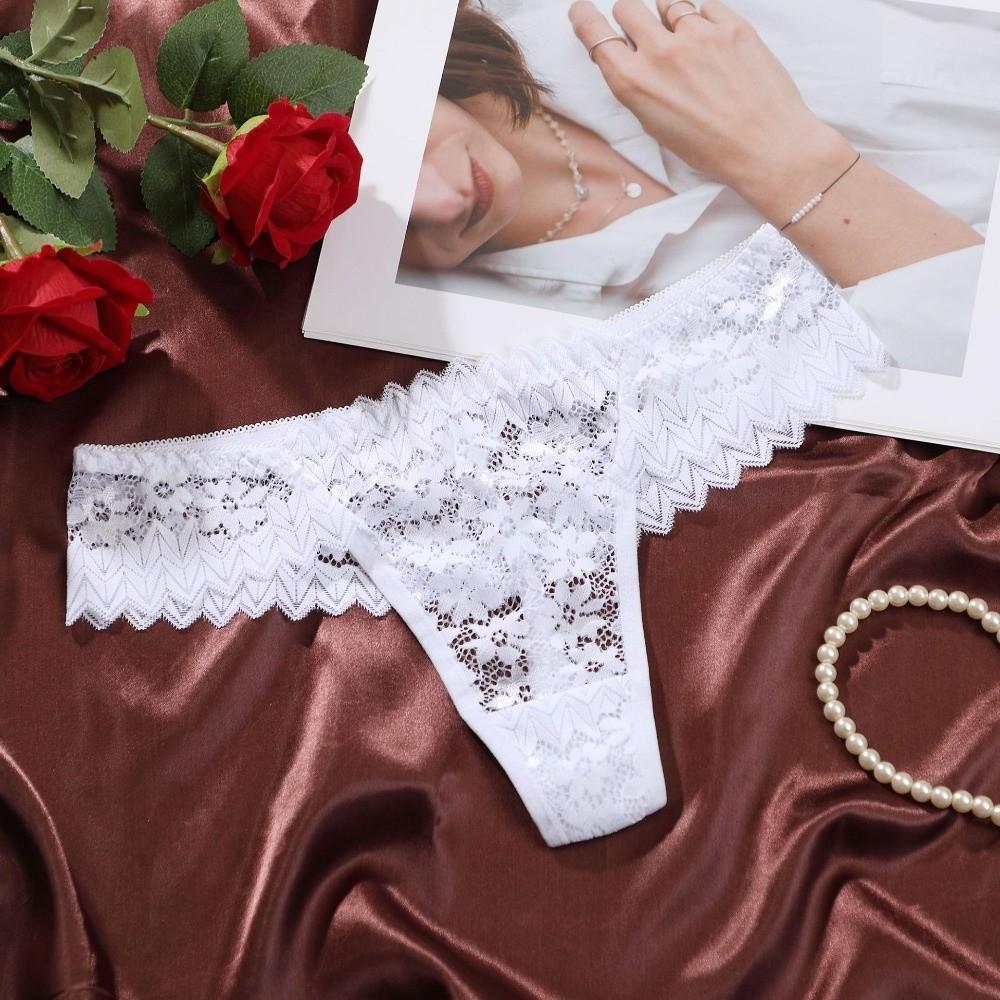 Low Waist Lace Flower Women Thong Underpants T-Back Panties Sheer Mesh Lace Briefs  Ladies