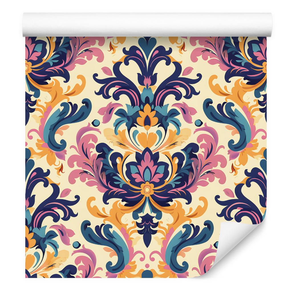 Baroque Damask Wallpaper Cream and Blue for Living Room and Bedroom 50x1000