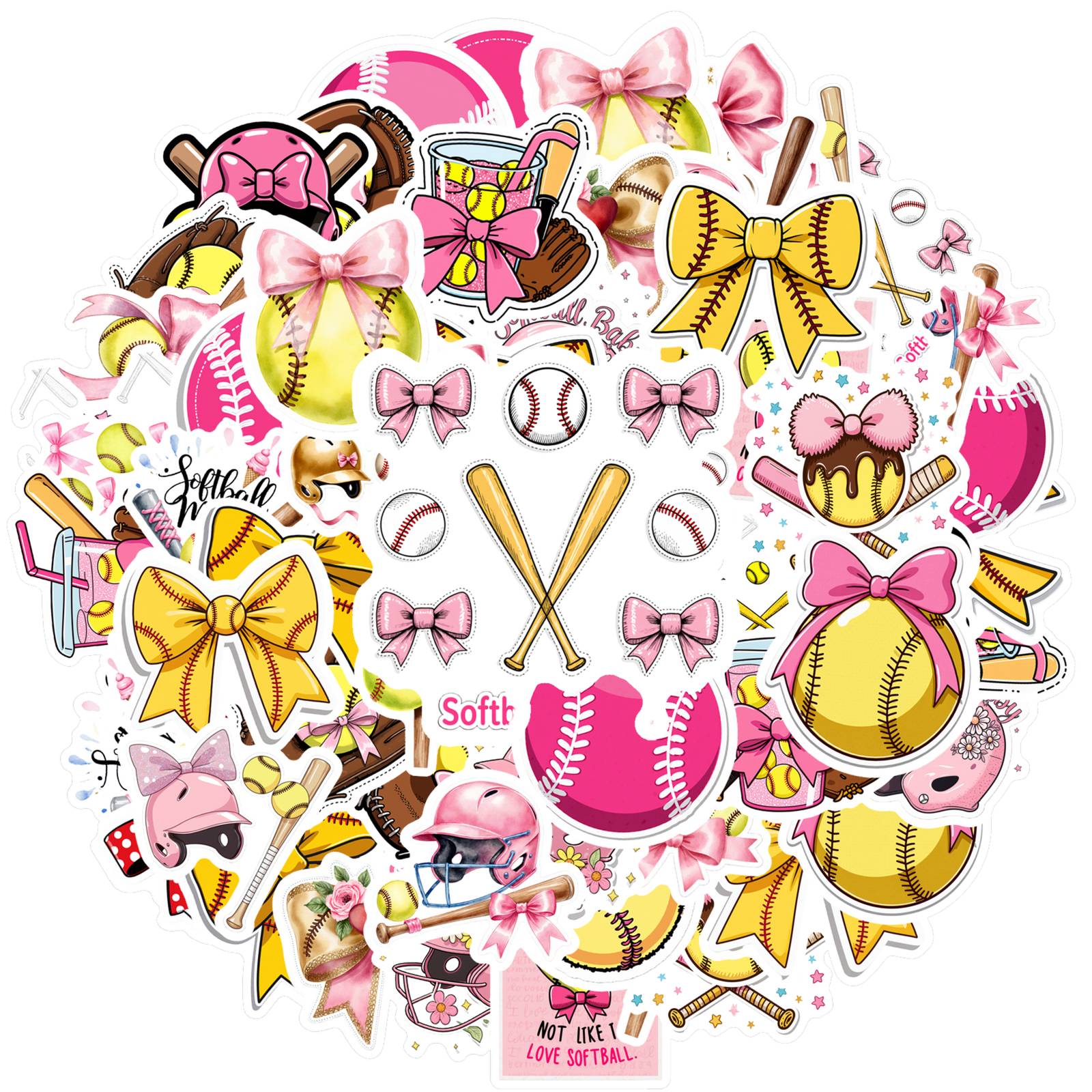 

35pcs Cartoon Softball Stickers Playful Sports Stickers Teacher Reward Stickers For Guitar Laptop Helmet Skateboard
