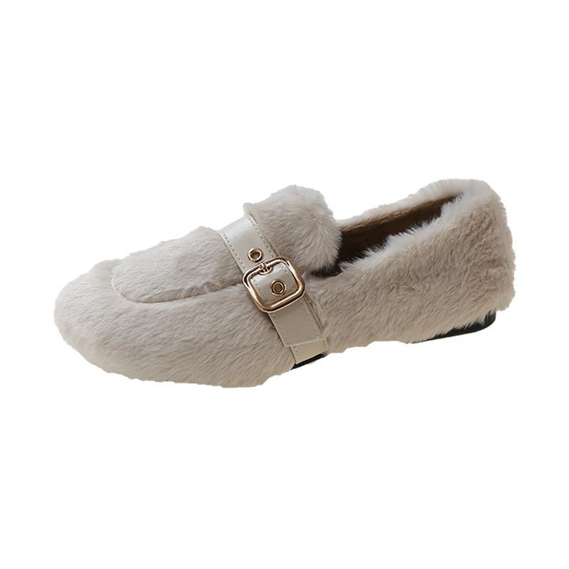 Autumn and winter new Doudou shoes women's outer wear velvet warm casual flat lazy fluffy shoes one pedal