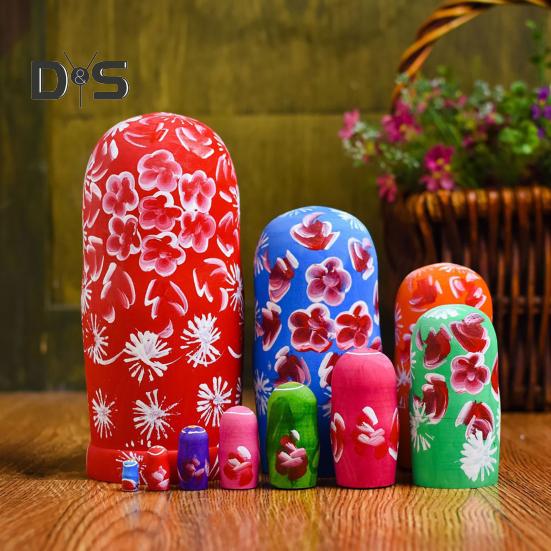 10Pcs/Set Russian Nesting Doll 10 Layers Handmade Wooden Vintage Matryoshka Stacking Toy Home Office Desktop Decoration Ornament