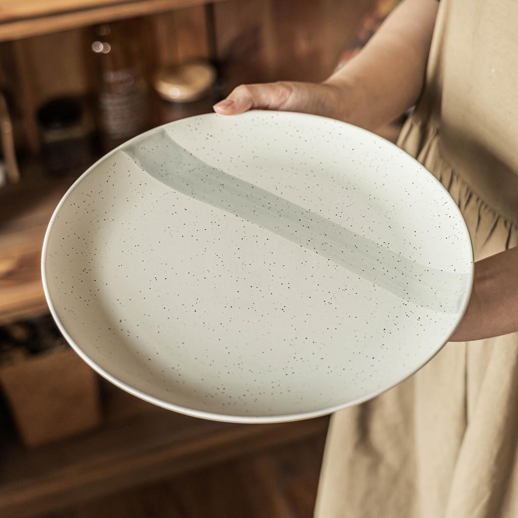Japanese Western Food Plate Ceramic Large Plate Household Plate Vegetable Plate Sesame Glaze Tableware Pasta Plate Restaurant Salmon Plate