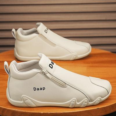 Brand Men's Leather Casual Shoes Fashion Designer Ankle Boots Trend Side Zipper Loafers Waterproof Soft Sole Outdoor Sneakers