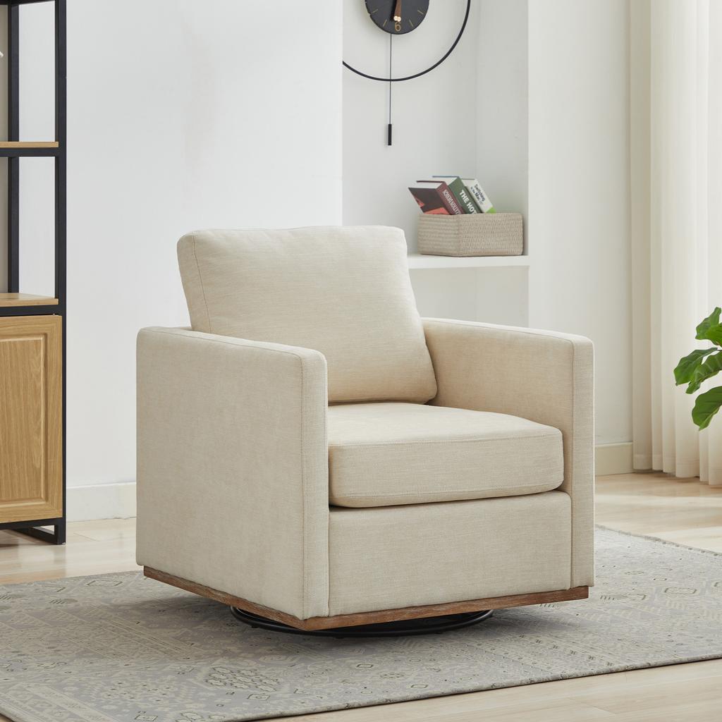Four-Sided Upholstered Swivel Accent Chair, 360 degrees Club Chair & Lounge Chair with Armrests for Living Room, Bedroom, Apartment & Children's Room