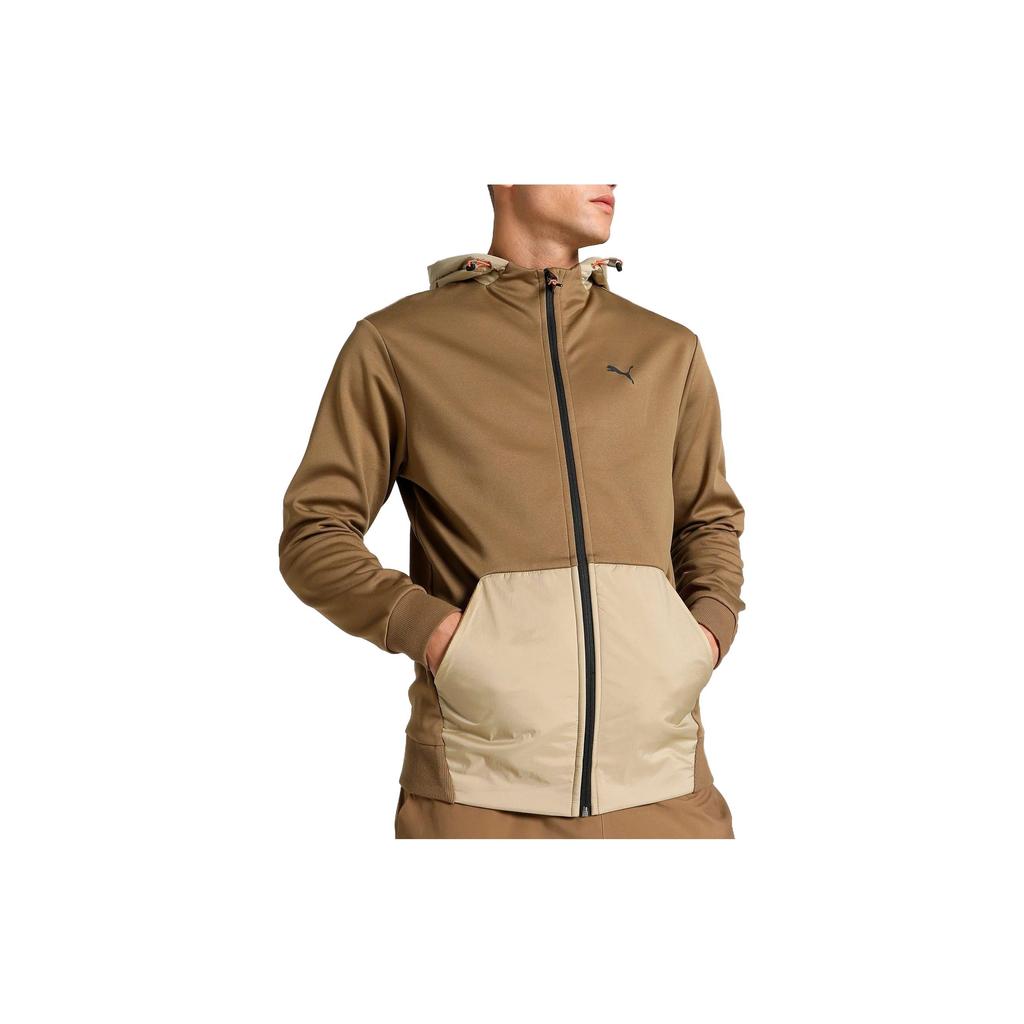 Puma Open Road Full-Zip Hoodie Color Block Casual Long Sleeve Sweatshirt Men hoodies Brown 675897-93