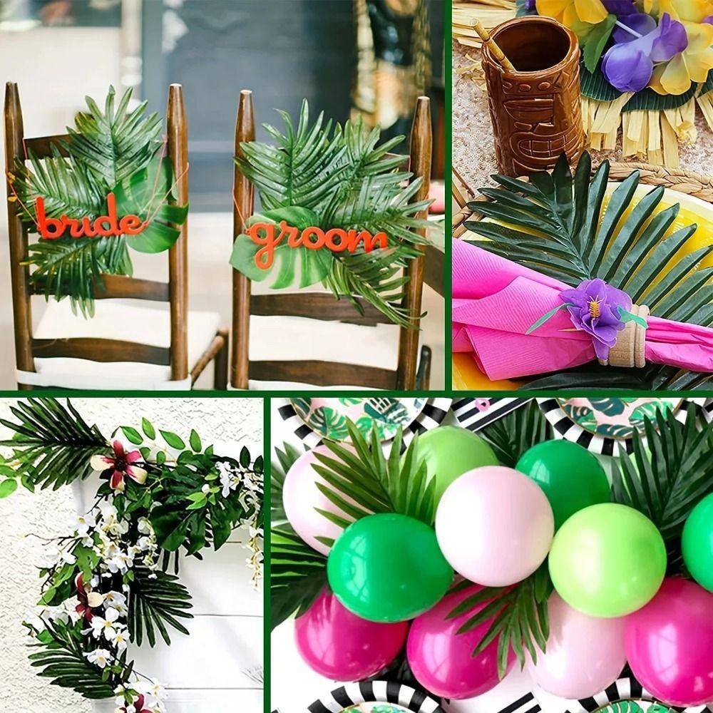 10Pcs Green Leaves Artificial Palm Leaves Flexible Branches Faux Greenery  Wedding Decor