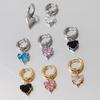 Stainless Steel Vacuum Plated Ear Buckle Sweet Cool Copper Inlaid Zircon Love Pendant Earrings Versatile Earrings Neutral