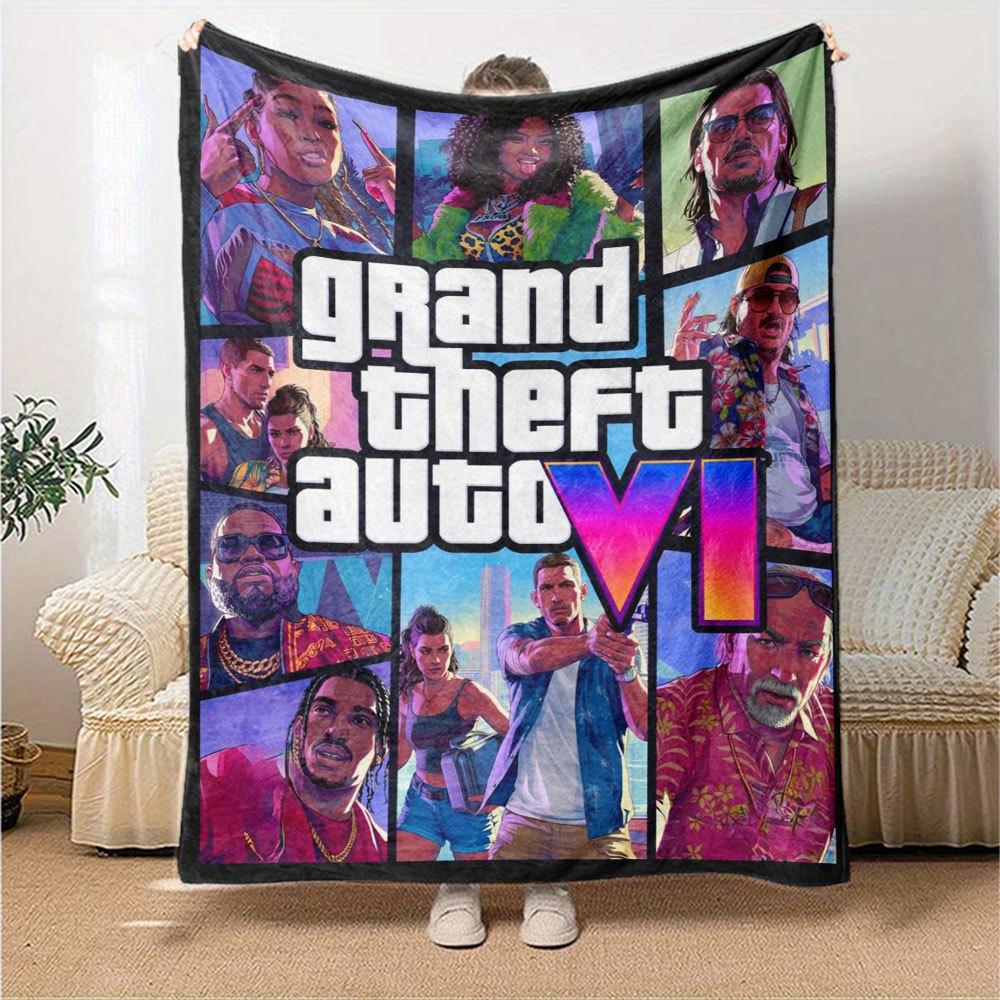 1pc Grand Theft Auto Soft Flannel Blanket with Designer Print A cozy blanket for all seasons, perfect for the couch, bed, office