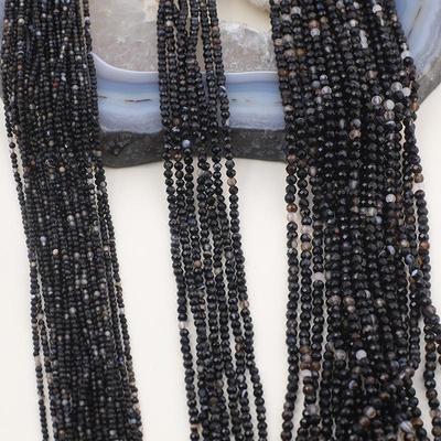 Natürliche Schwarze Blütenachat Facettierte Runde Perlen 2-4mm für DIY Halsketten