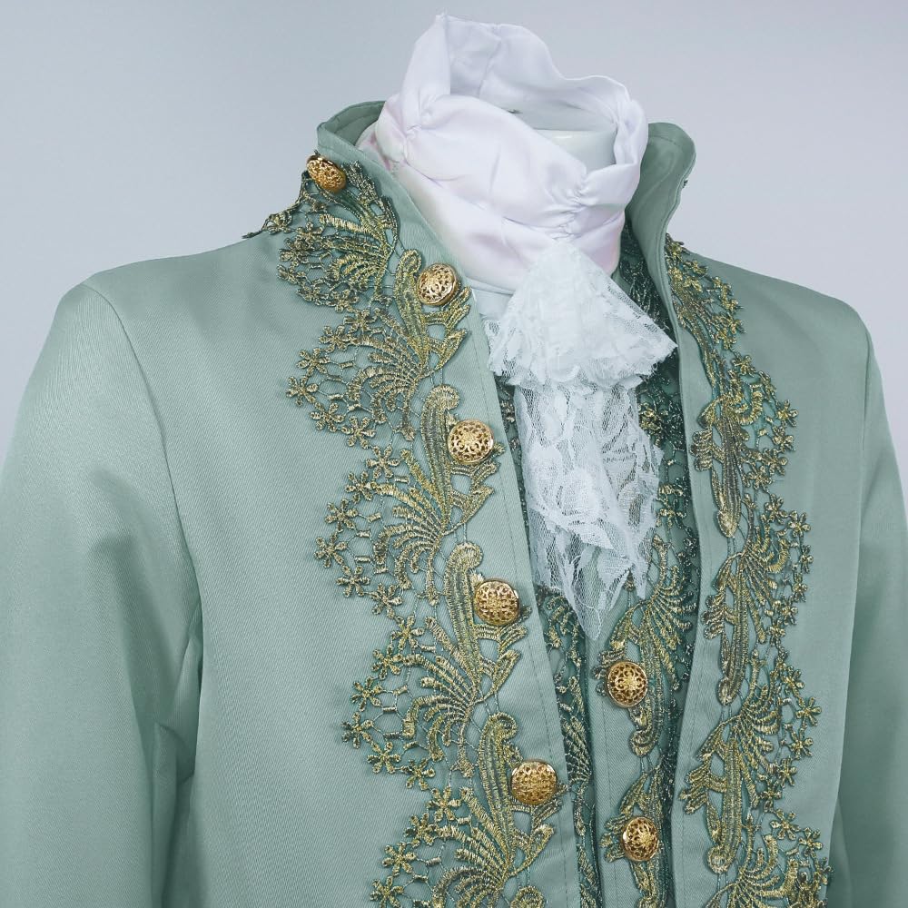 HIKAMY Halloween Medieval Court Retro Tuxedo Stage Wedding Costume Men's Costume, Prince, Duke, Noble, Costume, Set, Costume, (Small, Green)