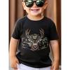European Sizes Kids' Deer Camo Print Black TShirt, Crew Neck, Casual Cotton Tee, Alphabet Pattern, for Summer