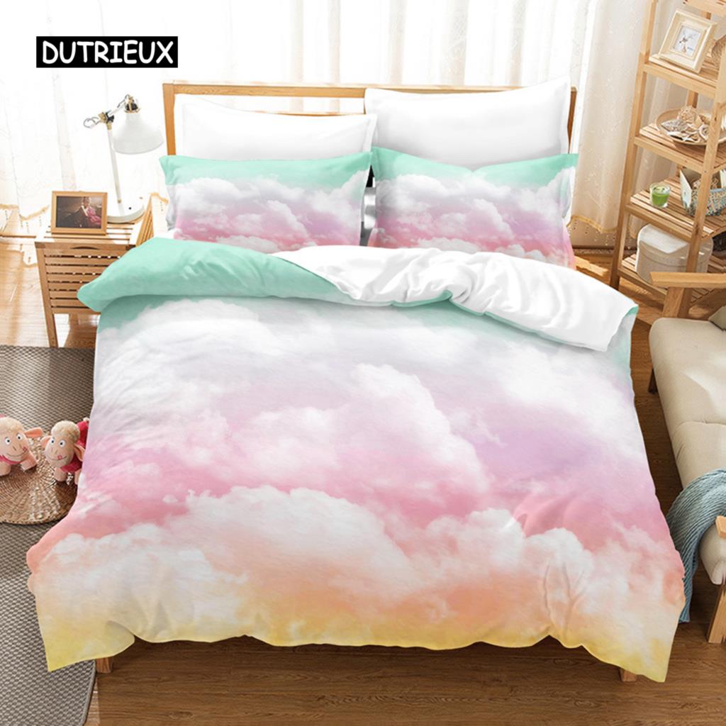 Sada povlečení Clouds Iridescent Dream Cloud Sada ložního prádla Ženy Kawaii Estetický styl King Size 2/3 ks Polyesterový povlak na přikrývku