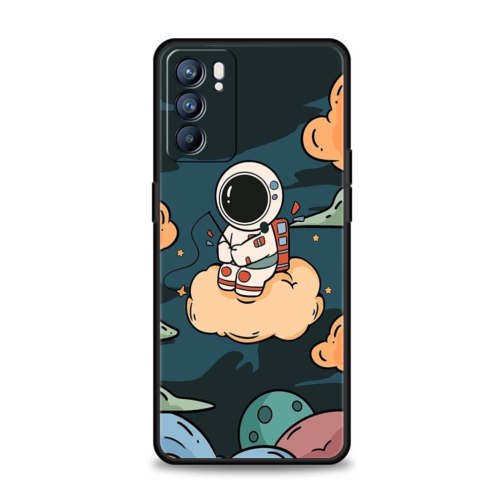 Cartoon Cute Cosmonaut Phone Case For Oppo Reno 13 12 11 10 7 F Find X5 X6 A98 A80 A79 A78 A57 A54 A31 A17 Pro 5G Soft TPU Cover