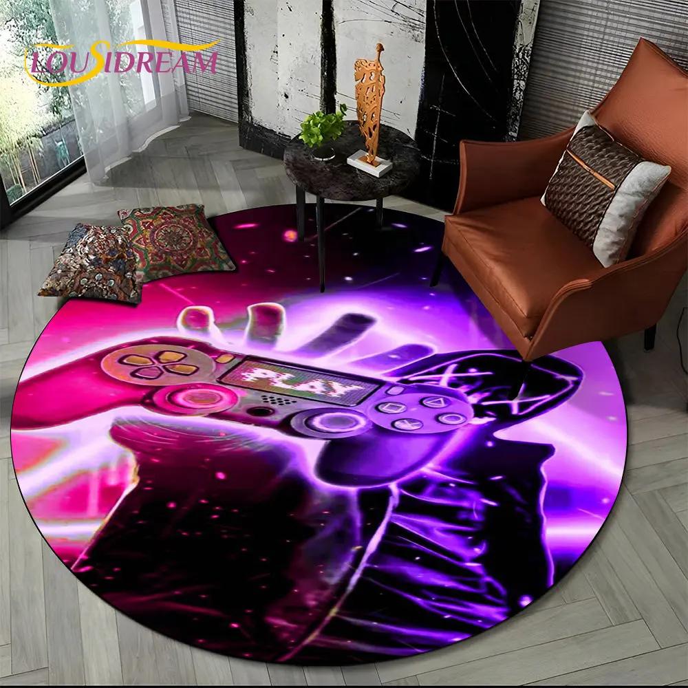 Cartoon Gamer Game Controller Round Area Rug,Circle Carpet Rug for Living Room Children's Bedroom Sofa Decor,Non slip Floor Mat