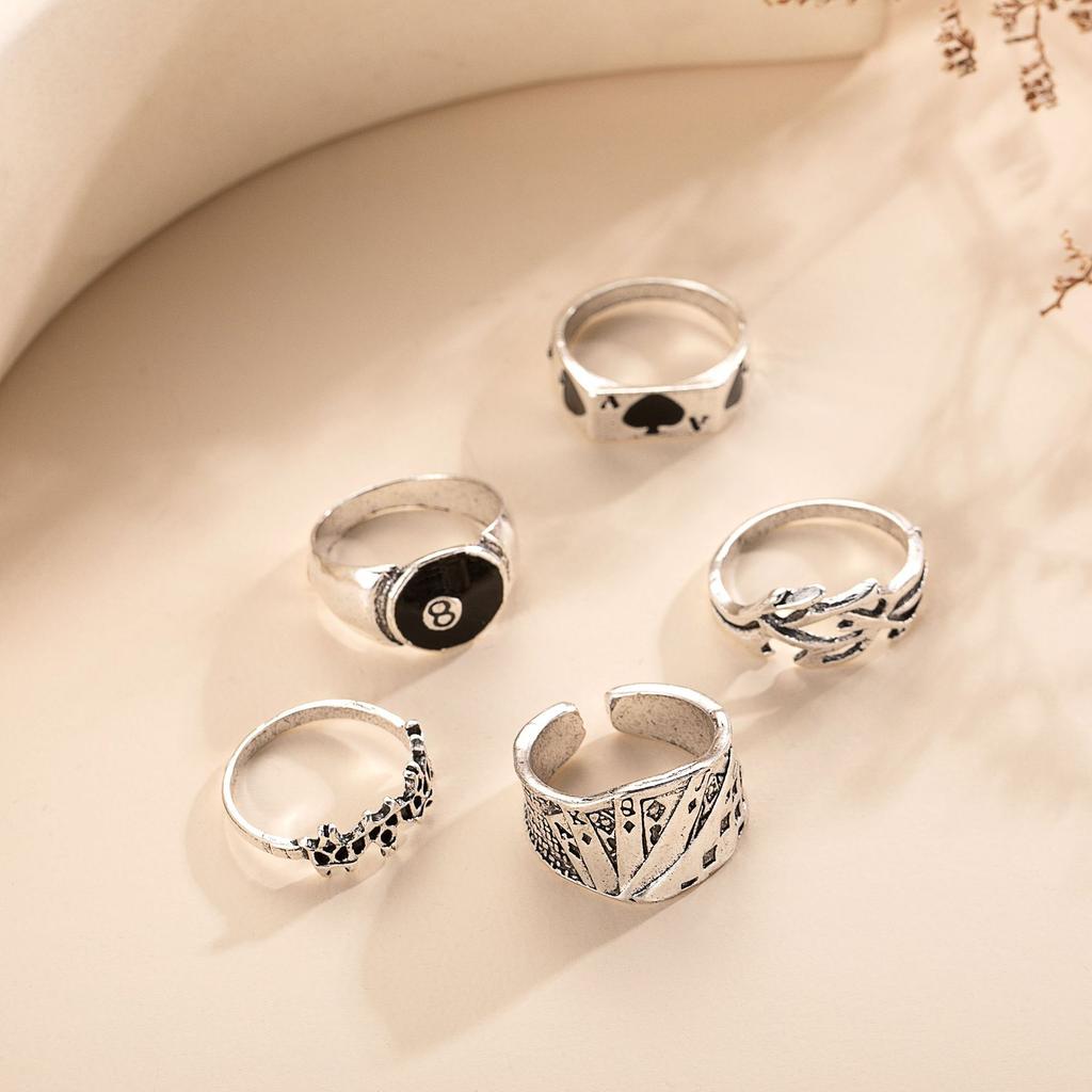 Pokerring Retro Pik-Kartenring Kreativer Persönlichkeits-Gelenkring-Set 5-teiliges Set