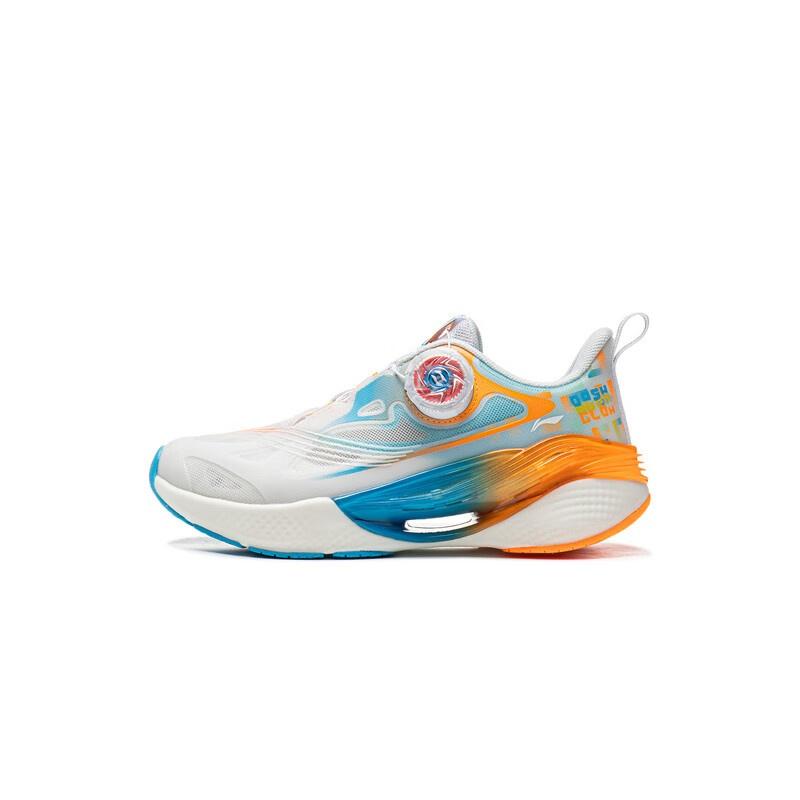 Li Ning Kids Running Fabric Fashion Trend Non-Slip Wear-Resistant Breathable Low-Top Running Shoes Kids Sneaker White Blue Orange YKFV078-5