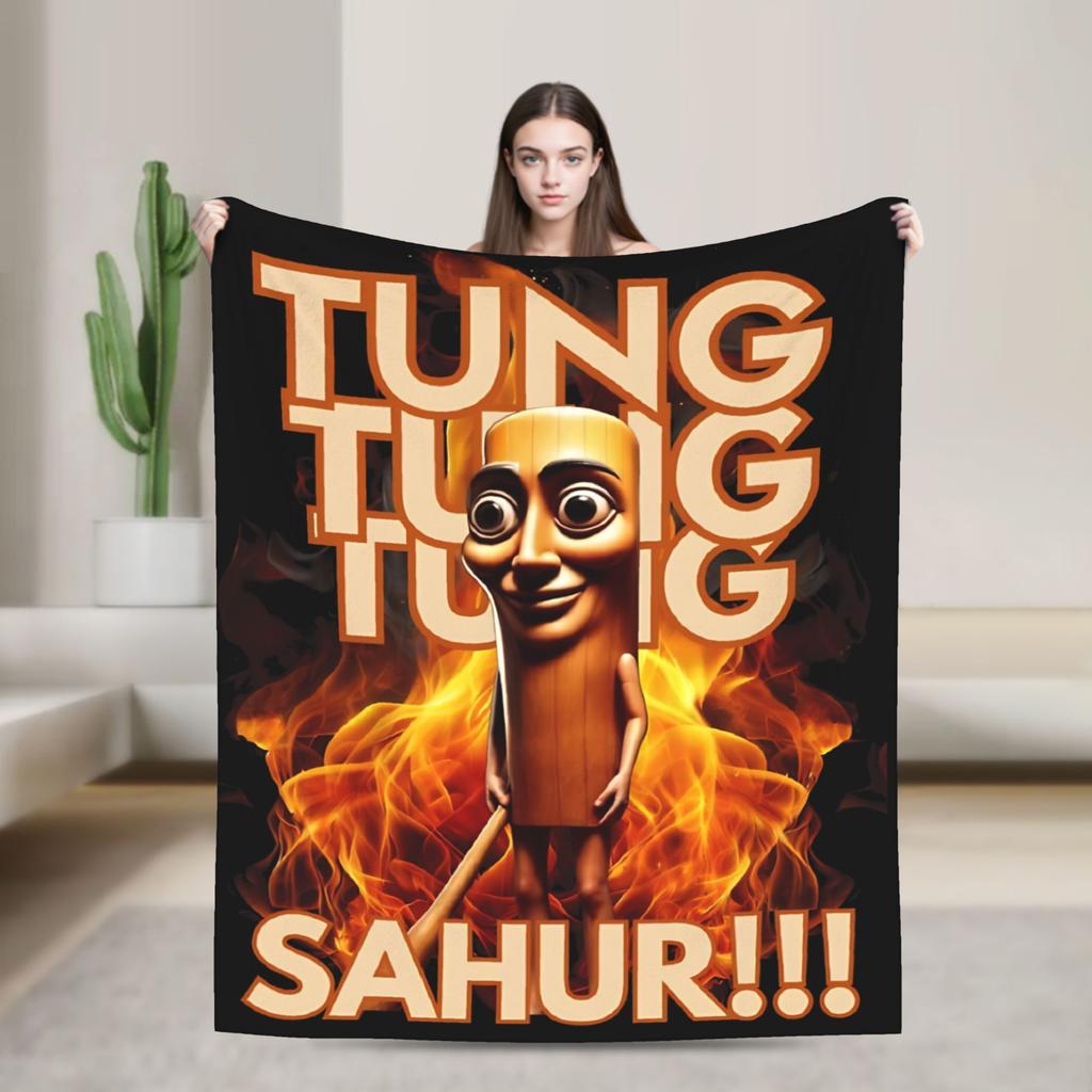 Tung Tung Tung Set Sahur di 6 Coperte Meme Brainrot Morbido Plaid in Peluche per Bambini Sedia Divano Letto Copri Trapunta in Flanella