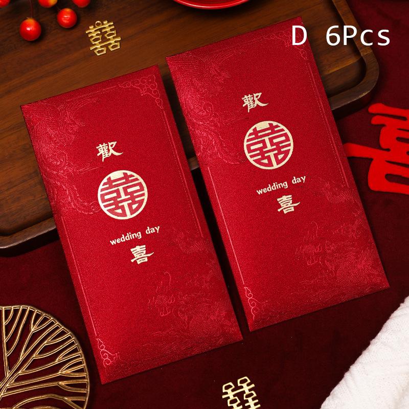 6Pcs Wedding Red Envelopes Chinese Year Decoration Wedding Guests Gift Bags Spring Festival Lucky Money Pockets Hong Bao