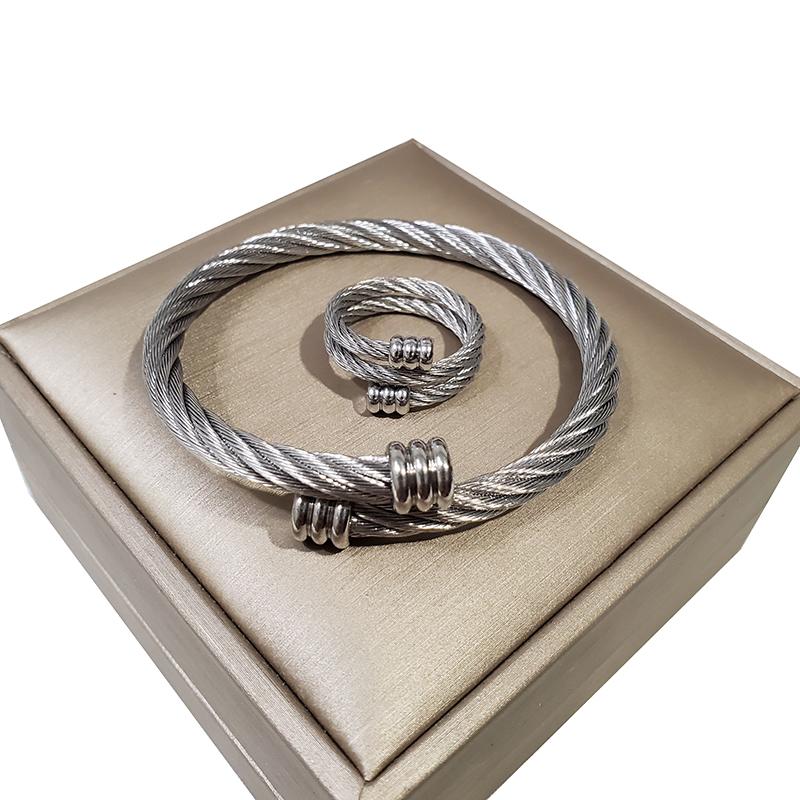 

316L Stainless Steel Bracelet Ring Set Combination Stacked Matching Couples Jewelry Titanium Steel Bracelet Ring Jewelry Suit серебряный