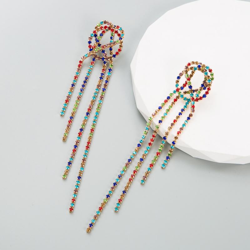 Boucles d'oreilles longues en alliage d'acier et de titane pour femmes, pendentif en cristal coloré acrylique, glands fins, ornements géométriques