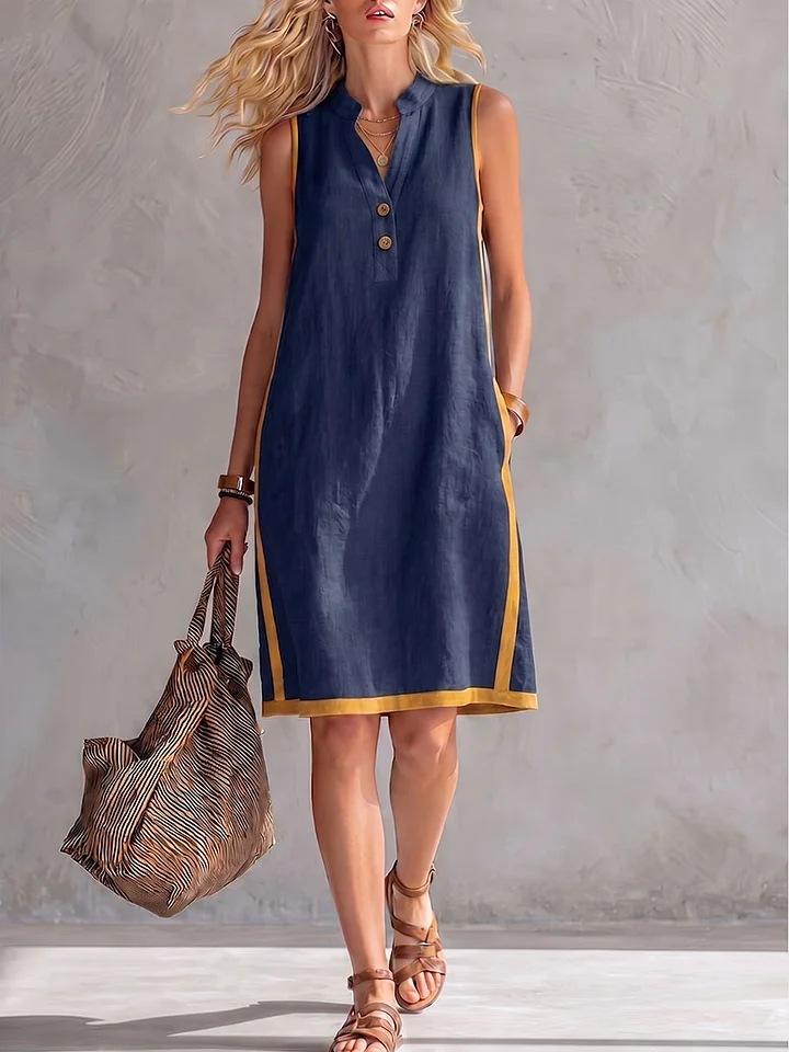 European and American summer new women's clothing women's V-neck sleeveless casual loose cotton and linen dress
