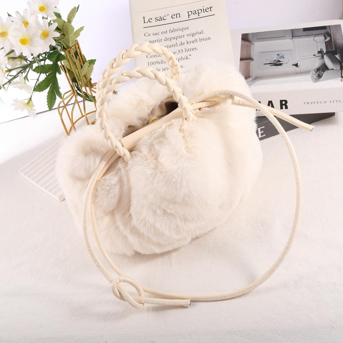 Осень и зима новая высококачественная тыквенная плюшевая сумка модная облачная сумка универсальная портативная плиссированная сумка белый