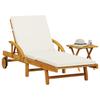 Sun Lounger with Cushion and Table, Solid Acacia Wood