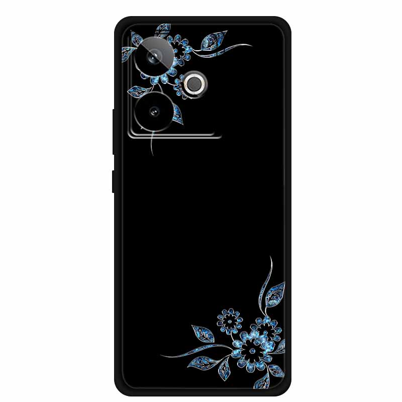 For Realme GT7 GT 7T Case Cute Floral Retro Black Silicone Soft Case Back Cover for Realme GT 7 TPU Funda For Realme GT 7T Coque