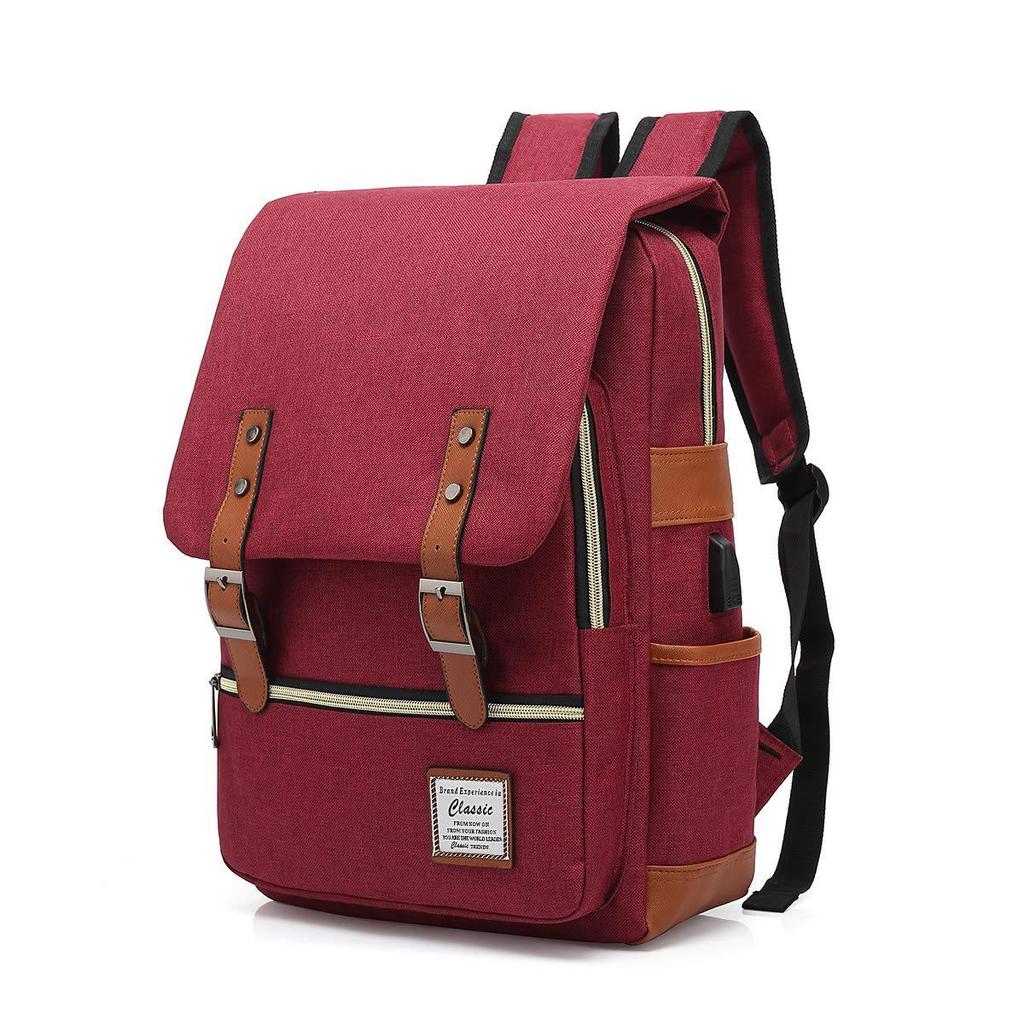 Retro Canvas USB Backpack: Unisex, Large Outdoor Travel Bag