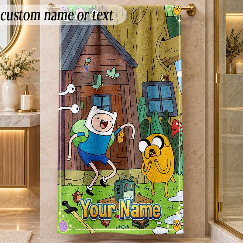 Beach TowelAdventure Time Cartoon Custom Name Text Personalized Soft Towel for Beach Pool Indoor Home Decor Gift