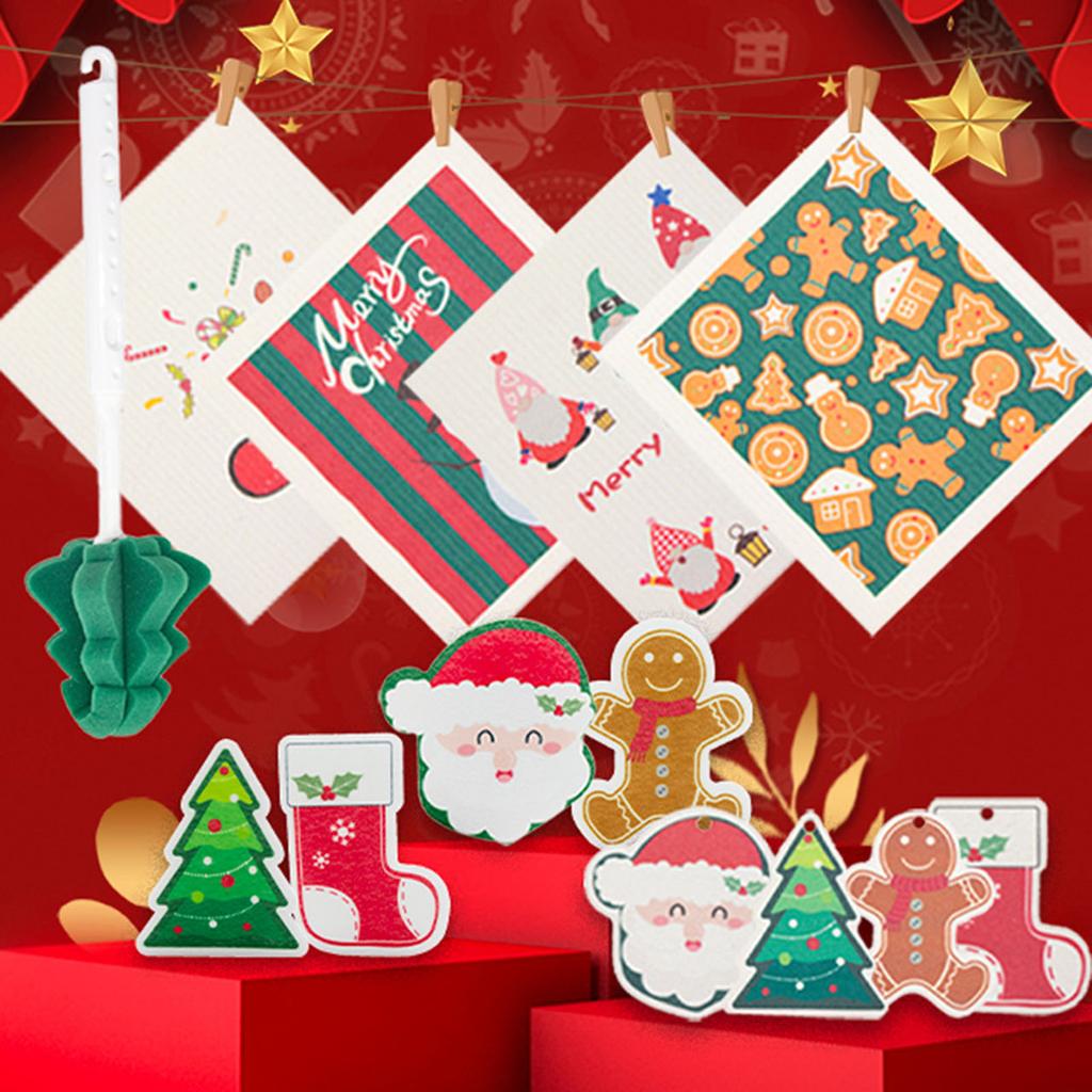 Cleaning Sponge Rubs Christmas Cartoon Cleaning Sponge Wood Pulp Cotton Cleaning Brush Kitchen Bathroom Household Clean