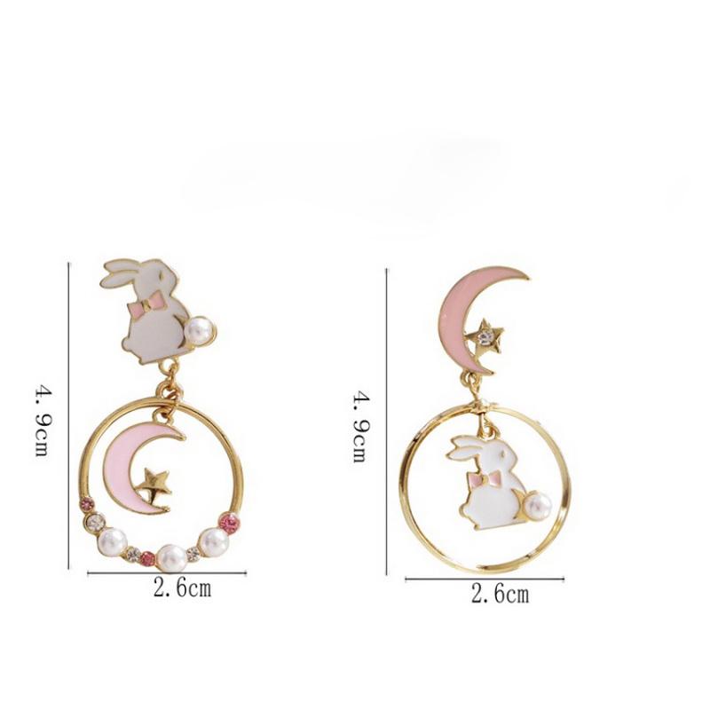Neue 2023 Süße Geometrische Kreisförmige Hängeohrringe für Frauen Lang Asymmetrisch Fein Mond Hase Niedliche Modeohrringe