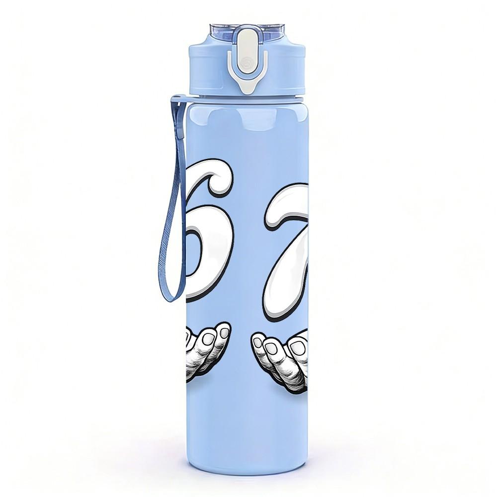1PC Number 67 Hand Gesture Print 750ml Color Plastic Sports Water Bottle Leakproof Flip Straw Lid Suitable for Sports Office Home Use