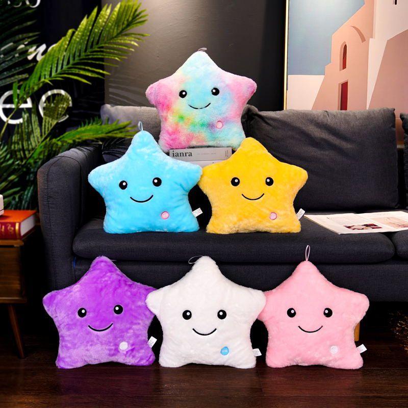 Luminous Glowing Led Colorful Stars Cushion Plush Toy Pillow For Kids' Rooms