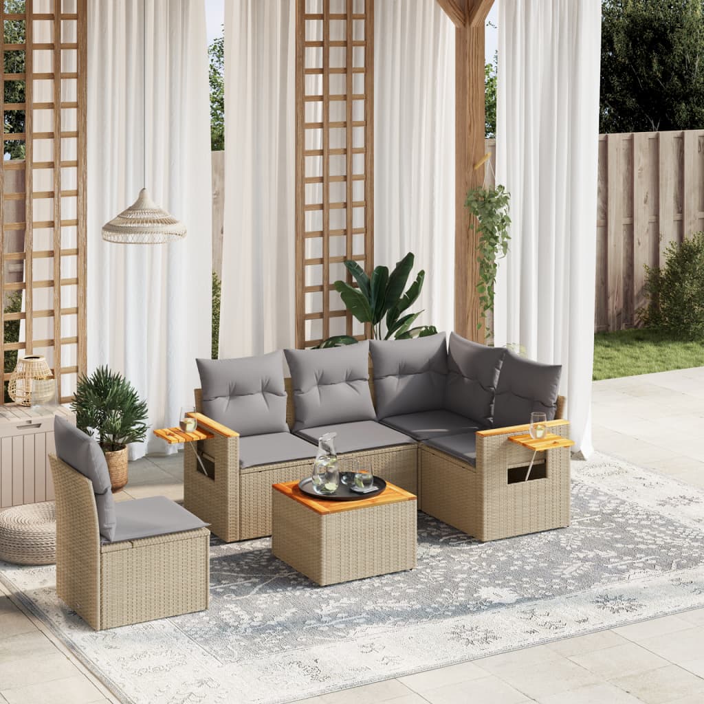 Vidaxl 6-Cz. Garden Furniture Set With Cushions, Beige, Poly Rattan