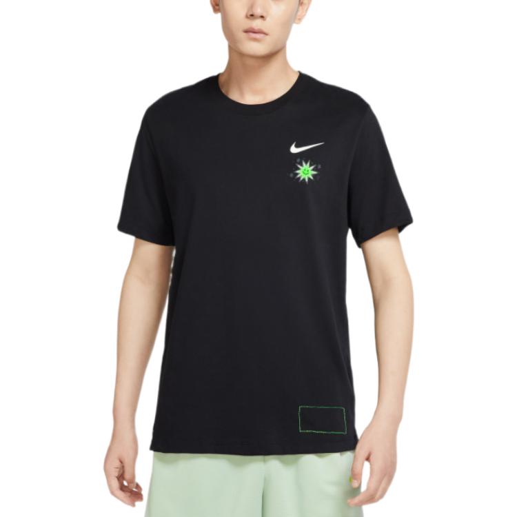 Nike Cartoon Sun Hand Print Letter Graphic Round Neck Short Sleeve T-Shirt Men Tops Black DV3189-010
