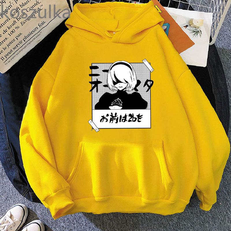 Anime NieR Automata Ver1.1a 2B Printed Hoodies Hoody Women Crewneck Sweatshirts Unisex Long Sleeve Pullover Tops Casual Streetwear