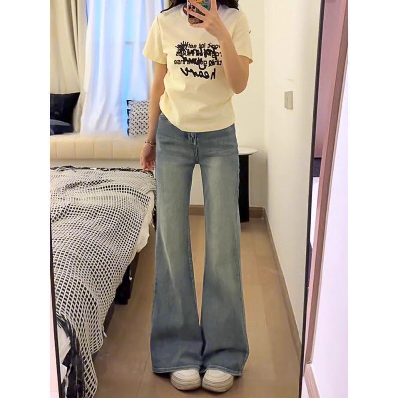 Women's Plus Size Light Micro-Flare Jeans, Autumn Slimming Style for Pear-Shaped Figures, Hip-Covering Elastic Fit