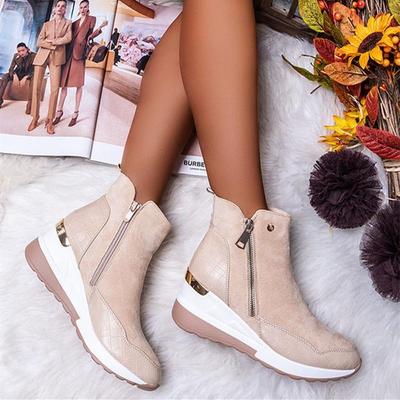 Women Wedge Snow Boots Fashion Autumn Winter Zipper Warm Plush Solid Platforms Korean Casual Short Ankle Boots Cotten Shoes
