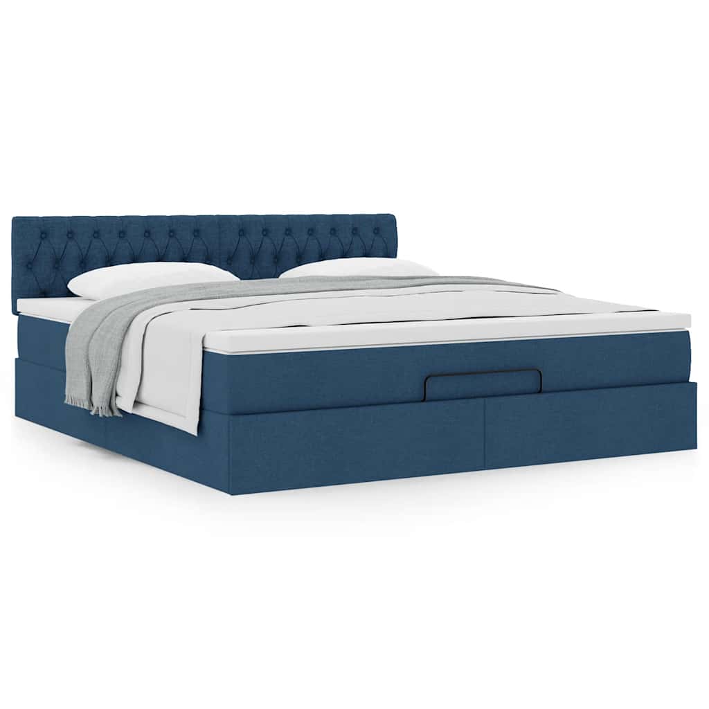 Ottoman Bed with Mattress Blue 160x200 Cm Fabric