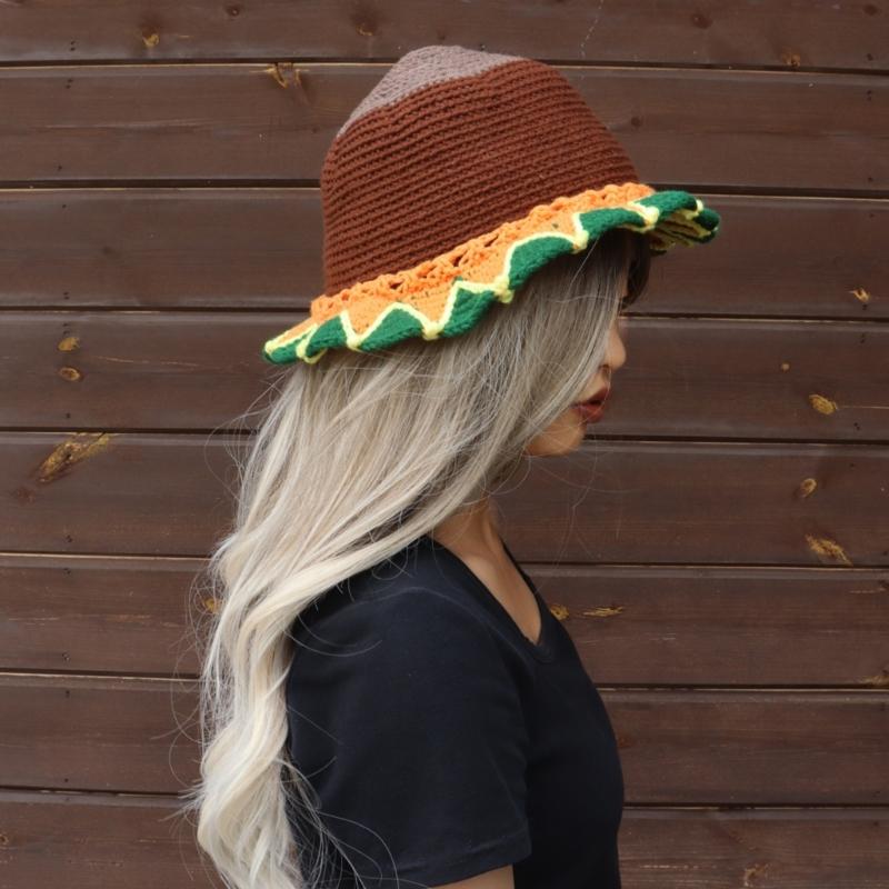 Crochet Fishing Hat Sunflower Bonnet Hat Women Photography Hat Beach Bucket Sun Hat Beachwear Spring Fishing Travel Hat