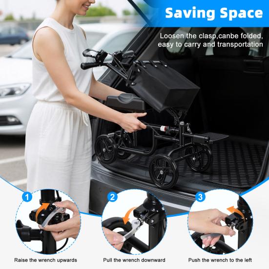 Knee Scooter, Knee Walker for Surgery, Broken Foot, Ankle Injury, Lightweight Crutch Alternative Medical Scooter with Dual Braking System for