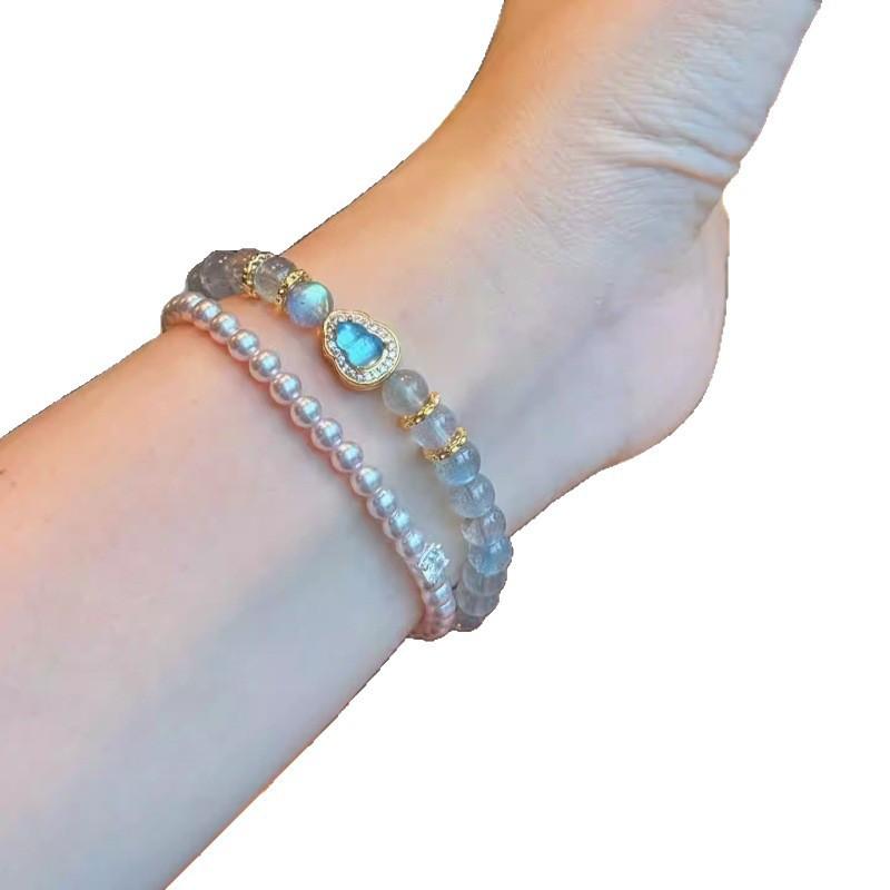 Long-lasting Natural Moonstone Bracelet and Glass Gourd Bracelet, a Simple Layered Jewelry Gift for Girlfriend or Best Friend
